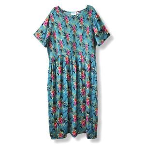 Women Tropical Floral Mumuu Midi House Dress 3X Spring Summer Casual Relaxed NEW